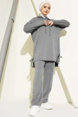 Yanı Bağlamalı Kapüşonlu İkili Takım Melanj Gri thumbnail 1