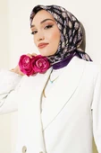 Yaprak Desenli Bambu Eşarp Mor - 2