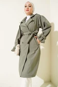 Omuz Apoletli Düğmeli Trençkot Haki thumbnail 1