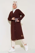 Boy Düğmeli Fitilli Uzun Hırka Kahve thumbnail 1