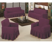 Altın Kelebek Bürümcük Koltuk Örtüsü Maxi Takım (3+3+1+1)-Mürdüm thumbnail 1