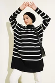 Fitilli Çizgili Salaş Triko Tunik Siyah thumbnail 1