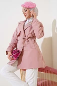 Yaprak Taşlı Pelerinli Trençkot Pudra thumbnail 1