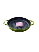 HOSSE 28 cm Yuvarlak Demir Döküm Grill Tava Çift Kulplu Yeşil - 1