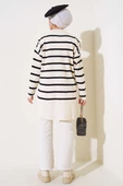 Fitilli Çizgili Salaş Triko Tunik Bej thumbnail 3