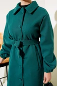 Önü Düğmeli Kuşaklı Kaşe Kaban Zümrüt thumbnail 4