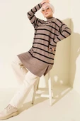 Fitilli Çizgili Salaş Triko Tunik Vizon thumbnail 2