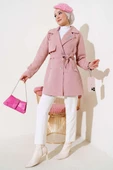 Yaprak Taşlı Pelerinli Trençkot Pudra thumbnail 2