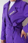 Yaprak Taşlı Pelerinli Trençkot Mor thumbnail 4