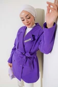 Yaprak Taşlı Pelerinli Trençkot Mor thumbnail 1