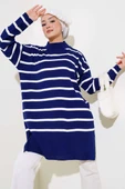 Fitilli Çizgili Salaş Triko Tunik Lacivert thumbnail 1