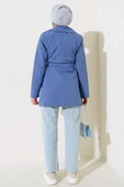 Yaprak Taşlı Pelerinli Trençkot İndigo thumbnail 3