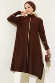 Asimetrik Kesim Uzun Triko Tunik Kahve thumbnail 1