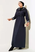 İçi Çizgili Bel Tünelli Trençkot Lacivert - 1