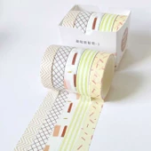 Vintage Washi Tape Bant Baskılı Yapışkanlı Maskeleme Kağıdı Desenli bant 5 li - Geometrik N1 - 2