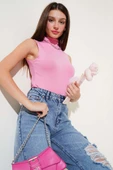 Dik Yaka Kolsuz Body Pembe thumbnail 1