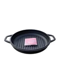 HOSSE 28 cm Yuvarlak Demir Döküm Grill Tava Çift Kulplu Siyah - 1
