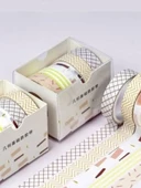 Vintage Washi Tape Bant Baskılı Yapışkanlı Maskeleme Kağıdı Desenli bant 5 li - Geometrik N1 - 3