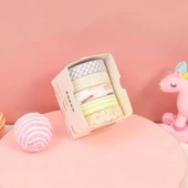 Vintage Washi Tape Bant Baskılı Yapışkanlı Maskeleme Kağıdı Desenli bant 5 li - Geometrik N1 - 1