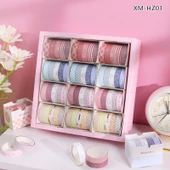 Vintage Washi Tape Bant Baskılı Yapışkanlı Maskeleme Kağıdı Desenli bant 5 li - Geometrik N1 - 6
