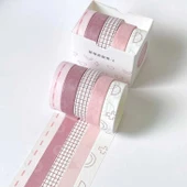 Vintage Washi Tape Bant Baskılı Yapışkanlı Maskeleme Kağıdı Desenli bant 5 li - Geometrik N2 - 2