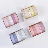 Vintage Washi Tape Bant Baskılı Yapışkanlı Maskeleme Kağıdı Desenli bant 5 li - Geometrik N2 - 3