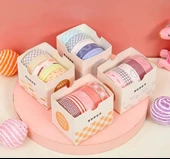 Vintage Washi Tape Bant Baskılı Yapışkanlı Maskeleme Kağıdı Desenli bant 5 li - Geometrik N3 - 4