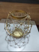 Antik Gold Metal Çiçekli Mumluk Cam Hazneli Saplı Yuvarlak 22cm - 6