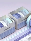 Vintage Washi Tape Bant Baskılı Yapışkanlı Maskeleme Kağıdı Desenli bant 5 li - Geometrik N4 - 2