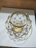 Antik Gold Metal Çiçekli Mumluk Cam Hazneli Saplı Yuvarlak 22cm - 3