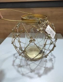 Antik Gold Metal Çiçekli Mumluk Cam Hazneli Saplı Yuvarlak 20cm - 7