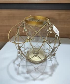 Antik Gold Metal Çiçekli Mumluk Cam Hazneli Saplı Yuvarlak 20cm - 4