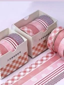 Vintage Washi Tape Bant Baskılı Yapışkanlı Maskeleme Kağıdı Desenli bant 5 li - Geometrik N3 - 2