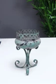 Antik Yeşil Metal Eskitme Ferforje Mumluk 20cm - 1