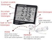 Dijital  İç ve Dış Aynı Anda Ölçen Termometre HTC-2 Oda Sıcaklığı Nem Isı  Masa Saati Pil Hediyeli - 5