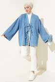 Önü İp Bağcıklı Kot Kimono Açık Mavi - 2