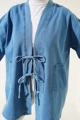 Önü İp Bağcıklı Kot Kimono Açık Mavi - 4