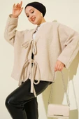Önü Bağlamalı Kaşe Kimono Bej - 1