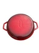 HOSSE 28 cm Yuvarlak Demir Döküm Grill Tava Çift Kulplu Kırmızı - 2