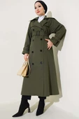 Astarlı Kuşaklı Uzun Trençkot Haki thumbnail 1