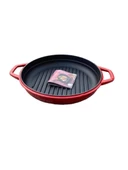 HOSSE 28 cm Yuvarlak Demir Döküm Grill Tava Çift Kulplu Kırmızı - 1