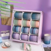 Vintage Washi Tape Bant Yapışkanlı Maskeleme Kağıdı Renkli Bant 5 li - Mor-Mavi Tonları N2 - 4