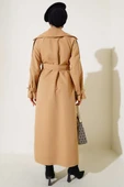 Astarlı Kuşaklı Uzun Trençkot Camel thumbnail 3