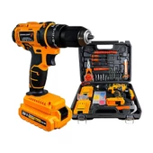 258 Vf 10 Ah Darbeli 100 Pcs Set Li-on Çift Akülü Çelik Şanzuman Hızlı  Şarjlı Akülü Vidalama Matkap - 2