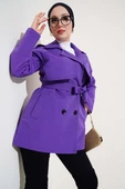 Kruvaze Yaka Kısa Trençkot Mor thumbnail 1