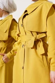 Cep Kapak Detaylı Pelerinli Trençkot Yağ Yeşili thumbnail 4