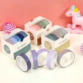 Vintage Washi Tape Bant Yapışkanlı Maskeleme Kağıdı Renkli Bant 5 li - Mor-Mavi Tonları N2 - 3