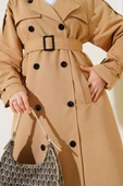Astarlı Kuşaklı Uzun Trençkot Camel thumbnail 4