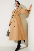 Astarlı Kuşaklı Uzun Trençkot Camel thumbnail 1