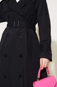 Astarlı Kuşaklı Uzun Trençkot Siyah thumbnail 4